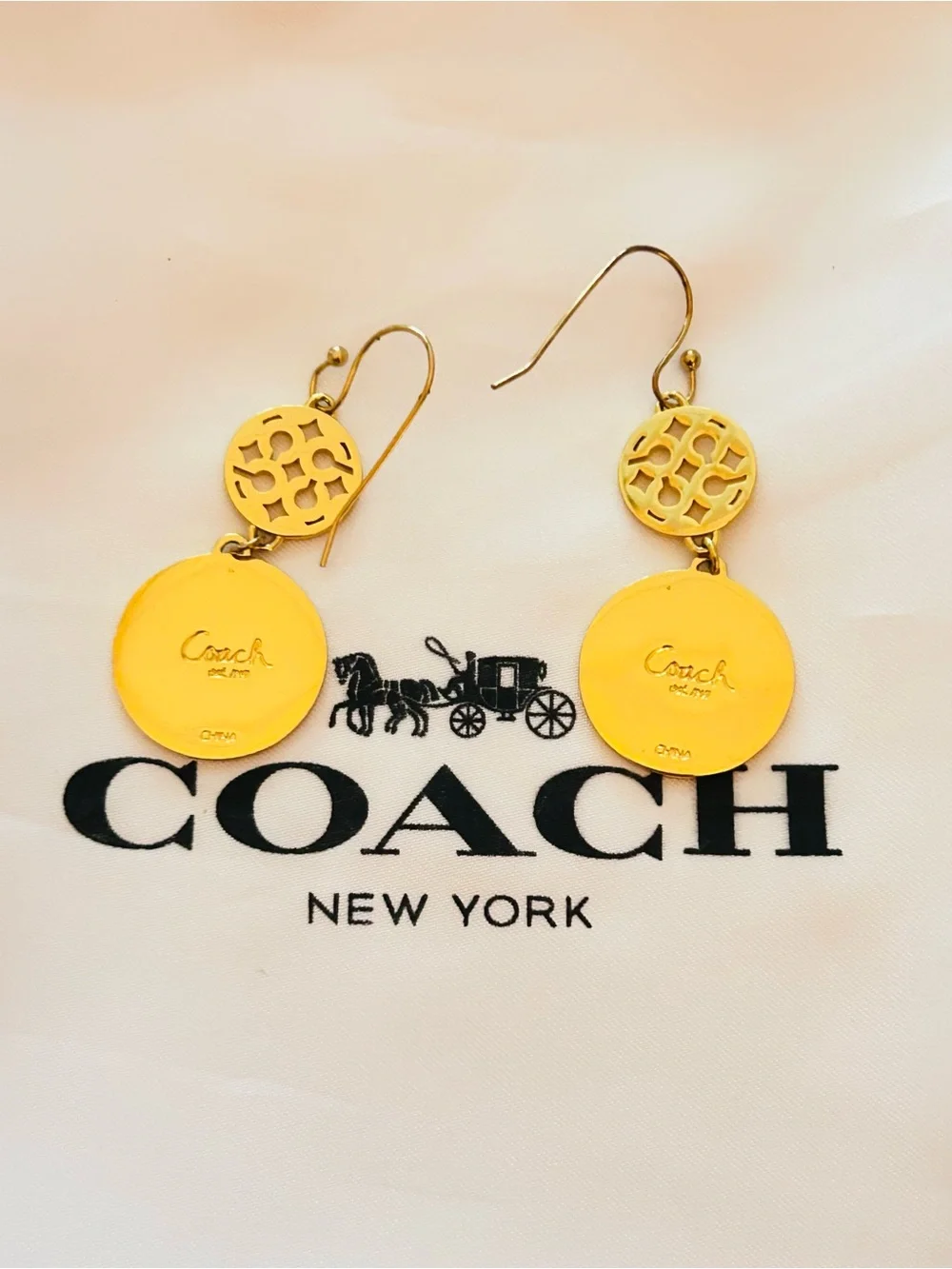 NWOT Coach Y2K Sognature kissing C's Gold Tone Earrings